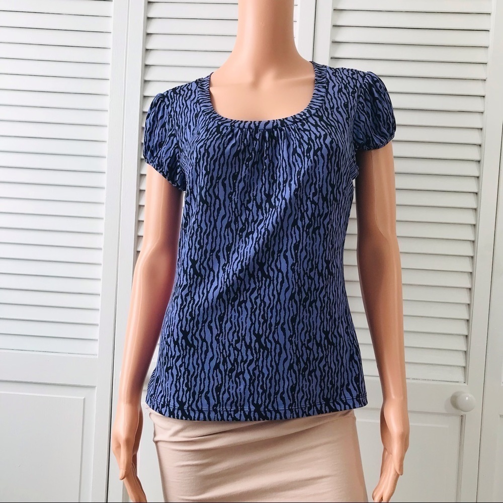 WORTHINGTON Purple Black Printed Short Sleeve Shirt Size Small